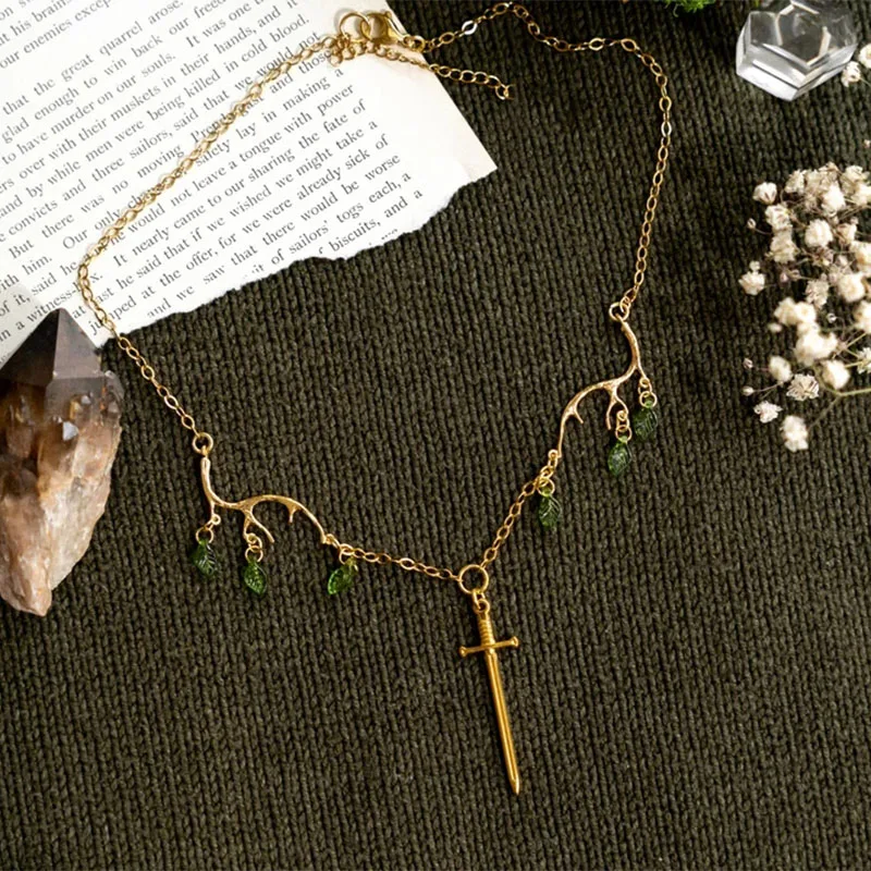 Woodland Elf Sword Necklace Chain Knightcore Jewelry Cottagecore Fairy Necklace Bookish Gift