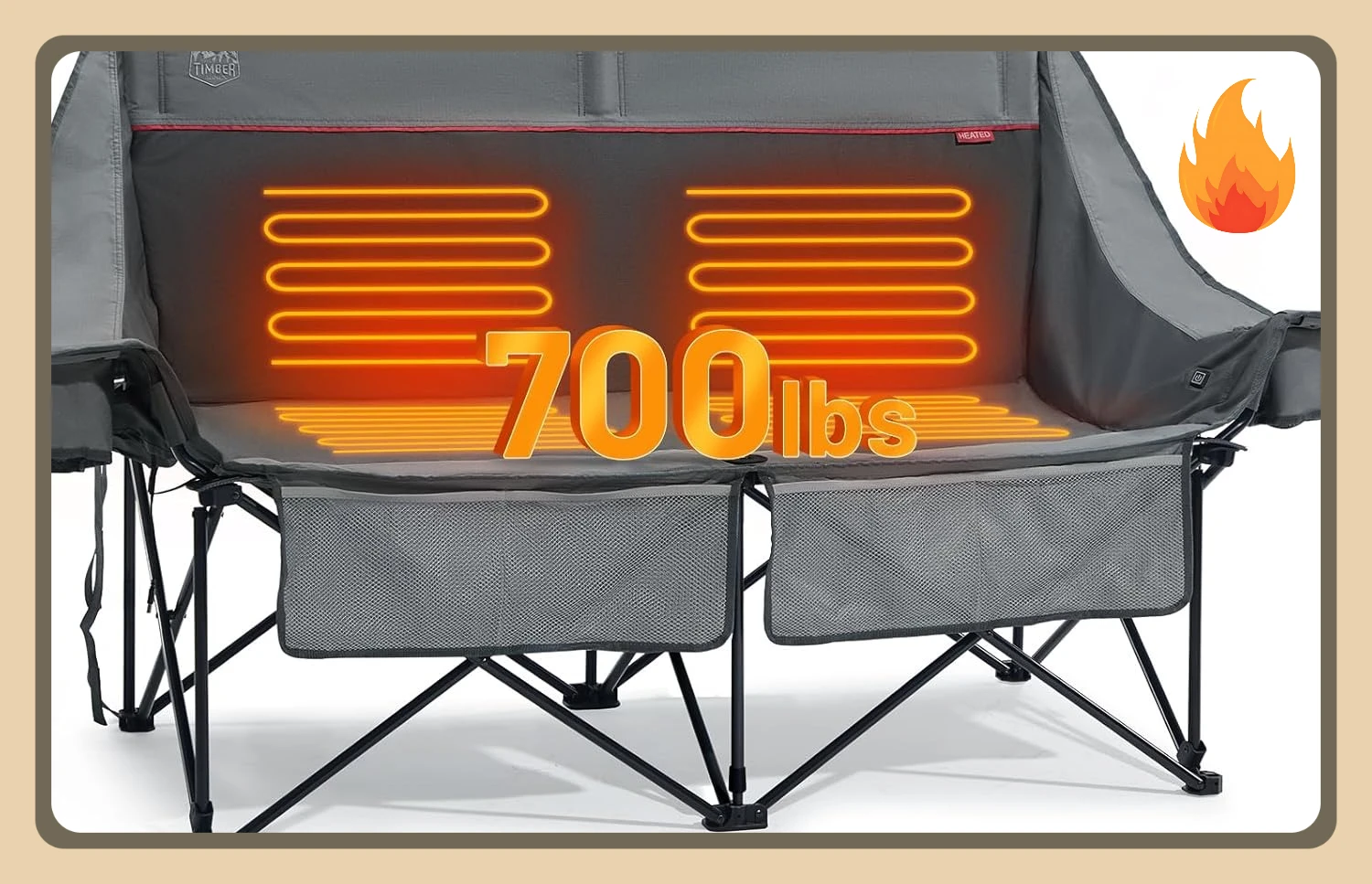 

[Best Seller!]Heated Double Camping Chair, 700 lbs Heavy Duty Outdoor Folding Camp Couch, Oversized Comfort Loveseat Camping Cha