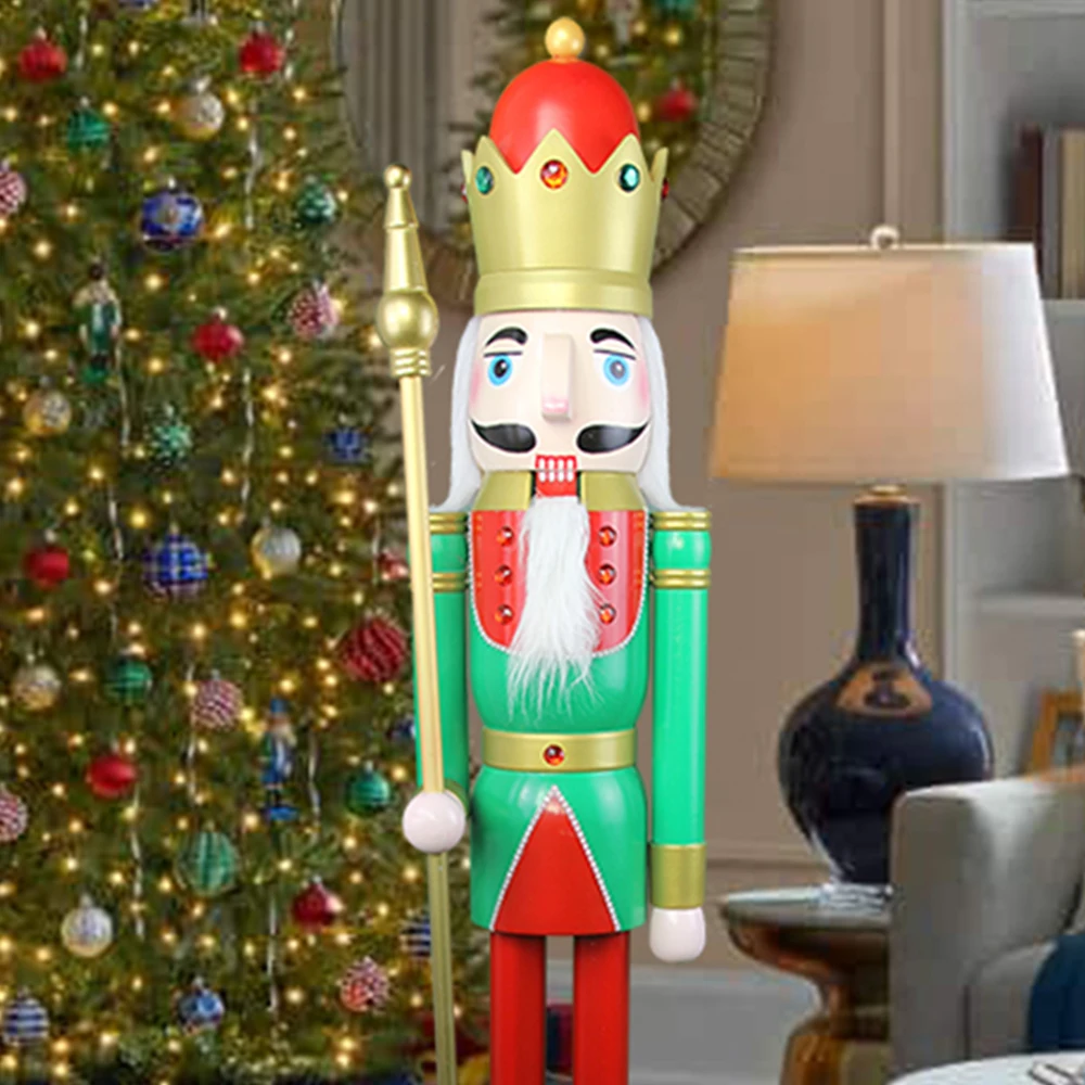 CDL Christmas Decorations 4 feet 120cm High Green and Red King Wooden Nutcracker Figurine Home Commercial Decorations K27