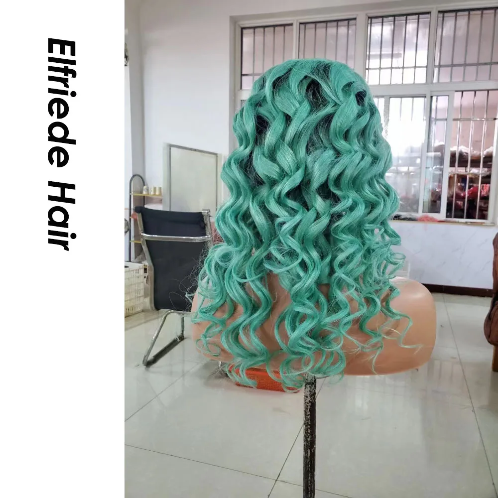 Elfriede Dark Root Ombre Green Colored Loose Wave Lace Wigs for Women Breathable 13X4 HD Lace Frontal Wig Remy Human Hair Wigs
