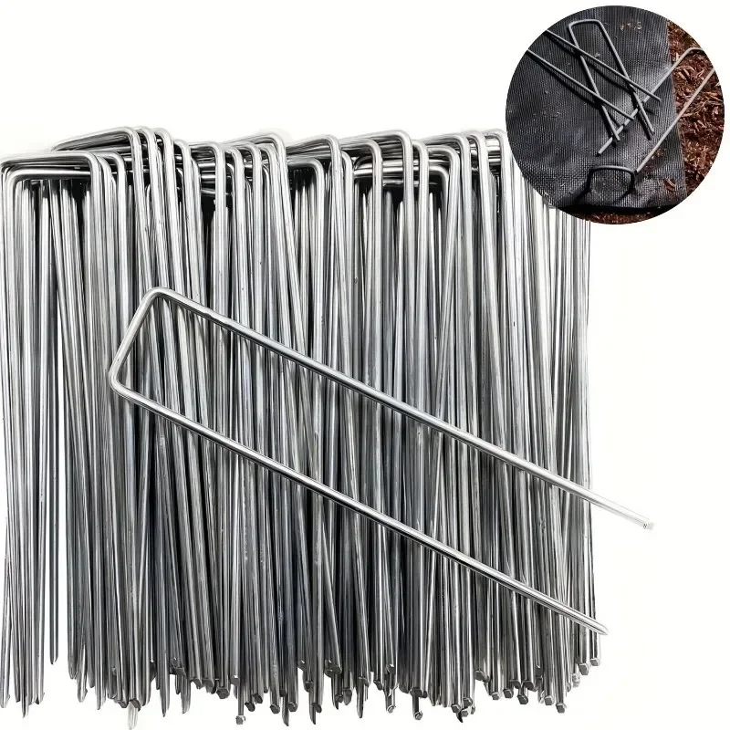 a top quality heavy-duty fence tubing stakes sod pins u-type garden staples galvanized landscape spike for holding lawns barrier