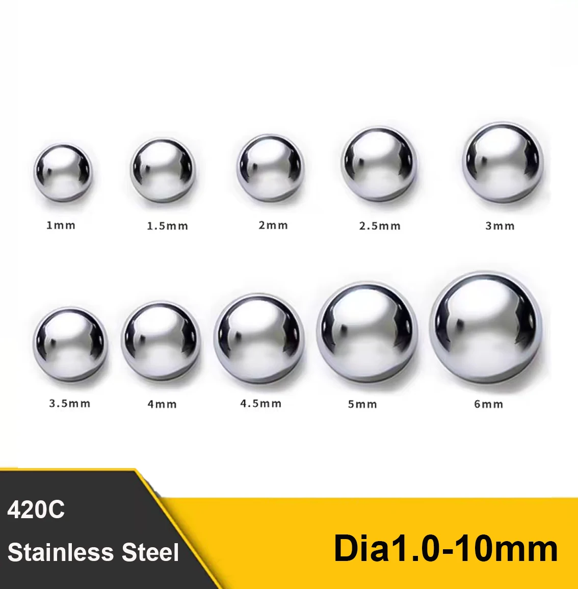 420C Stainless Steel Ball High Precision Dia1.0/1.2/1.5/1.588/2/2.38/2.5-10mm Smooth Corrosion-Resistant Steel Beads Round Ball