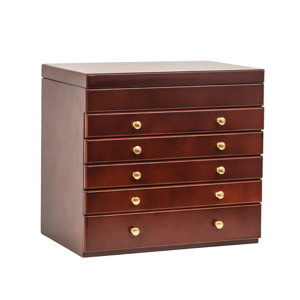 Large Jewelry Organizer Wooden Storage Box 6 Layers Case with 5 Drawers,  Brown