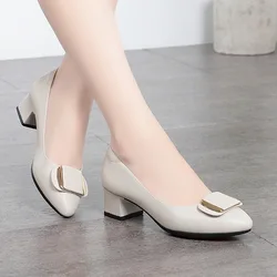 New Middle-aged Women's Pumps PU Leather Soft Sole Comfortable Non-slip Mid-heel Single Shoes Mother Shoes Leather Shoes Women