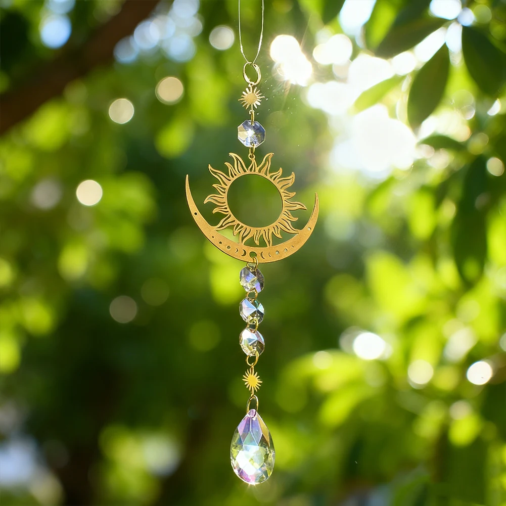 Flame Sun Moon Suncatcher Crystal Wind Chime Window Garden Hanging Prism Rainbow Maker Catcher Mystical Atmosphere Pendant Decor