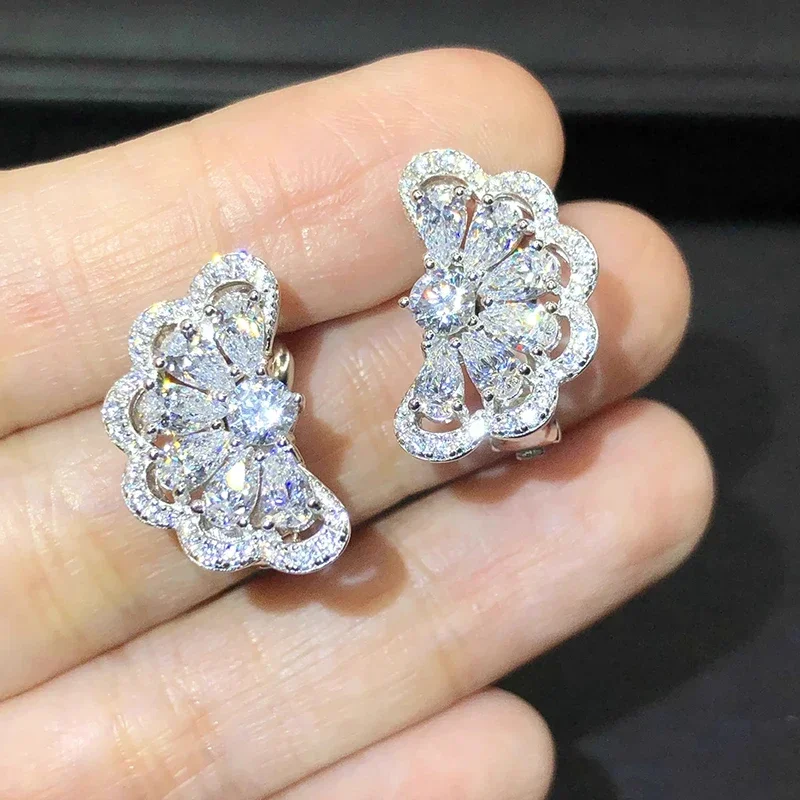 CAOSHI Delicate Flower Stud Earrings for Women Bright Zirconia Jewelry for Engagement Fashion Lady Wedding Ceremony Accessories