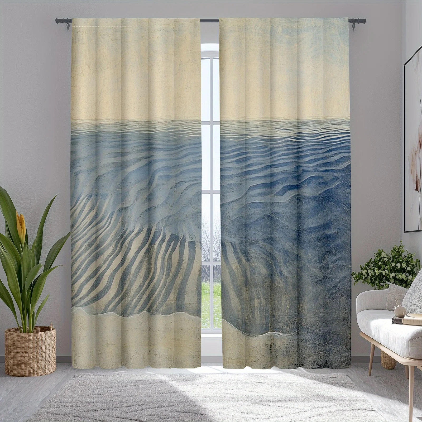 Coastal Ocean Wave Curtains Gradient Ombre Beach Window Panels for Living Room Bedroom Tropical Water Decor Drapery Waterproof P
