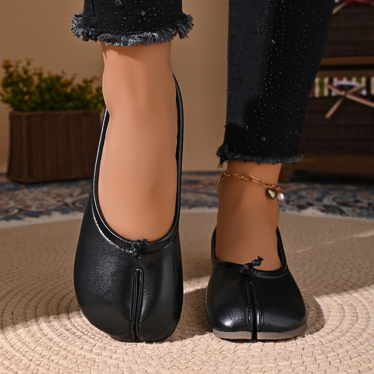 Damen Leder-Zehentrenner-Loafer Flache Bequeme Slip-On Atmungsaktive Freizeitschuhe ​ Größe 35-42 – Detail 7