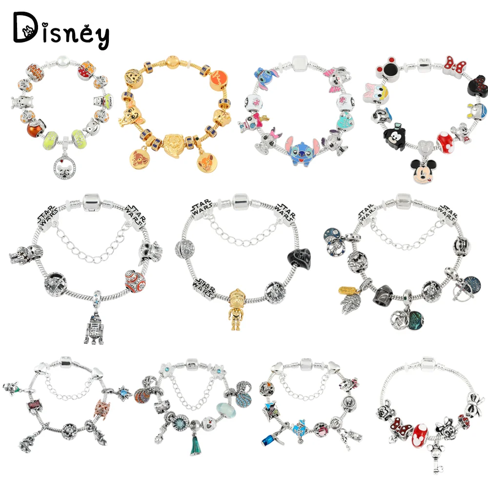 Disney Mickey Mouse Stitch Pendant Bracelet Luxury Jewelry Accessories Star Wars Collection Fashion Beads Bangle Quality Gifts