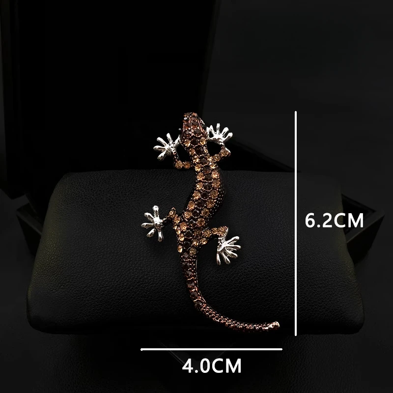 Vintage Gecko Brooch Luxury Brown Pearl Lapel Pin Men's Suit Stylish Rhinestone Embellished Fashion Accessory Evening Gifts 2052