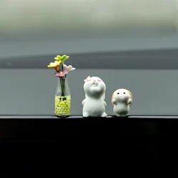 Cute Mini Bunny and Daisy Flower Vase Car Ornaments Funny Dashboard Decorations Kawaii Car Interior Accessories for Women Gifts