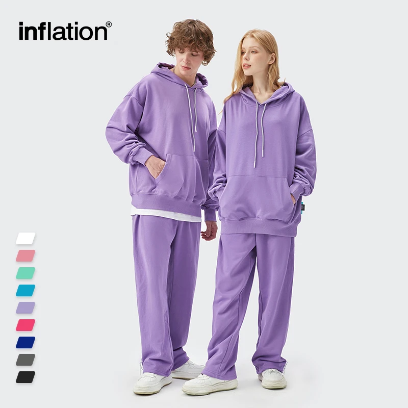 INFLATION Übergroßen Mit Kapuze Trainingsanzug Männer Streetwear Blank Hoodie Set Unisex Sweatpant Set Männer Frühling Freizeit Jogging Anzug