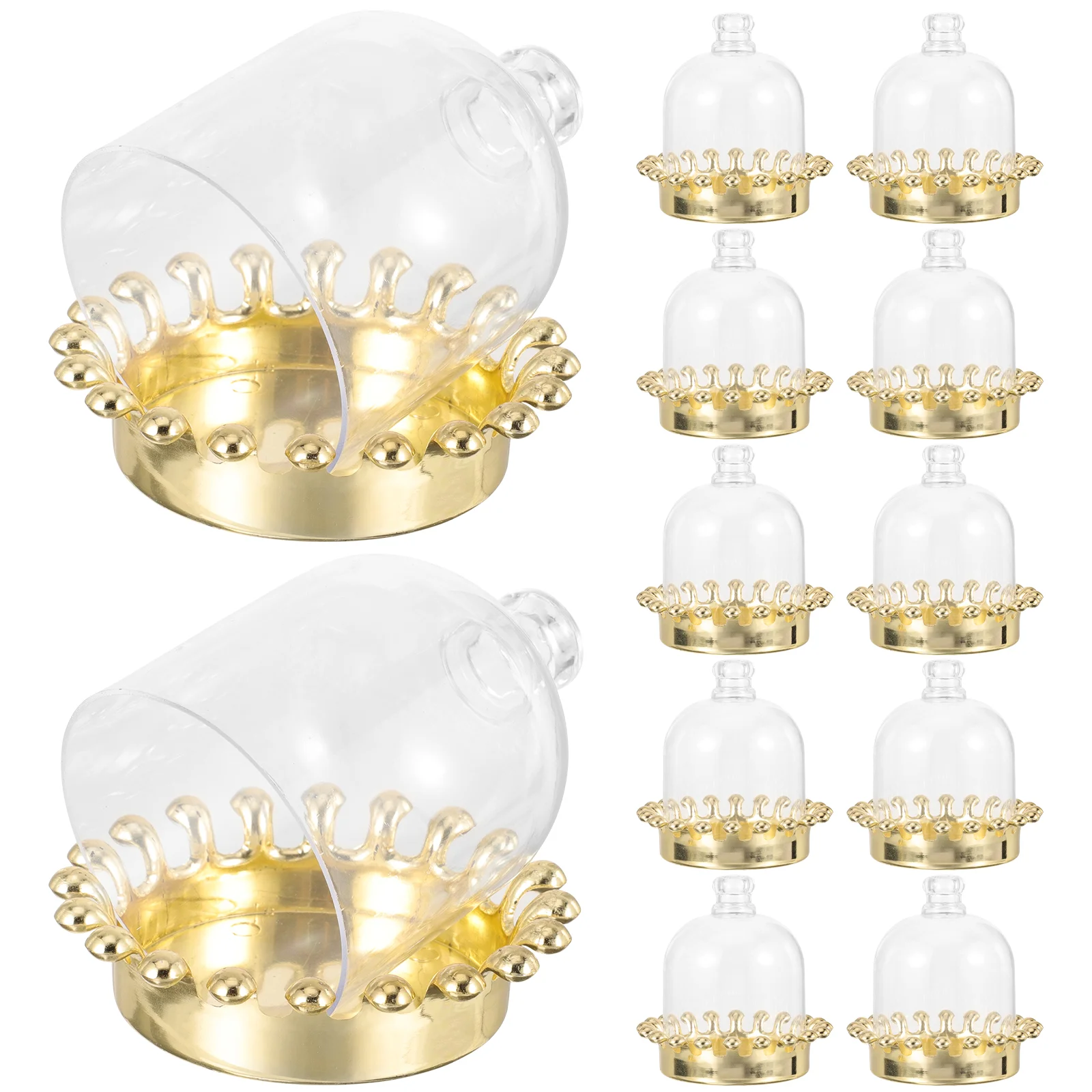 

12 Pcs Dessert Plates Candy Box Mini Cake Stand Plastic with Dome Cover Holder Lid Golden Cupcake