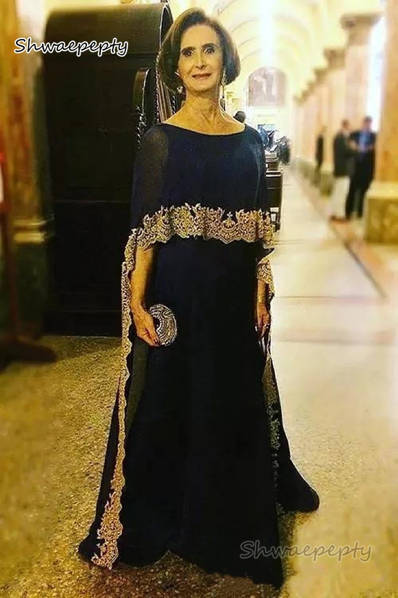 

Elegant Arabic Long Mother of The Bride Dresses Women Wedding Guest Gown Gold Lace Appliques A Line Black Formal Evening Gowns