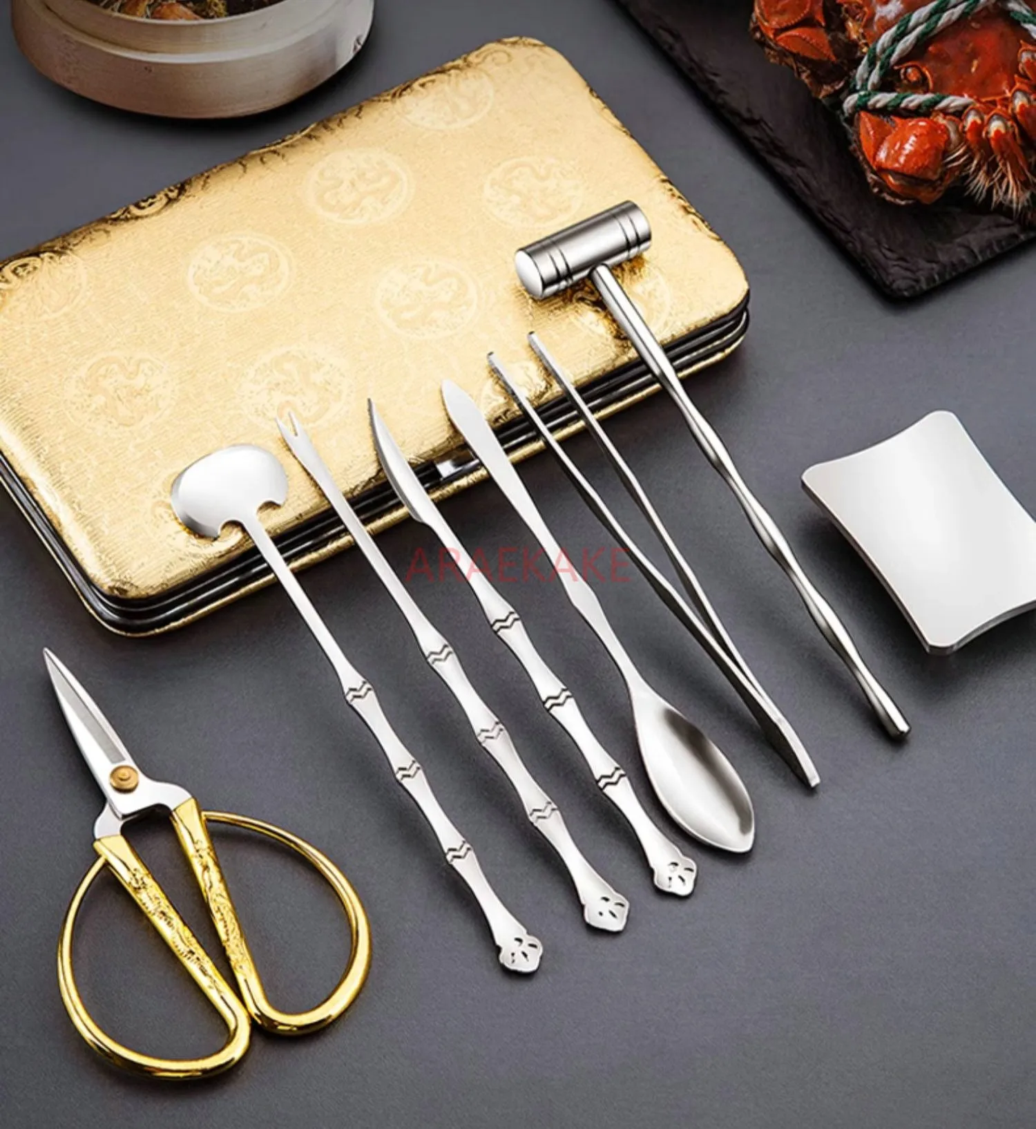 Home Crab Eating Tool for Peeling Crabs Divine Tool for Removing Hairy Crab Special Scissors Crab Eight piece Gift Box Crab