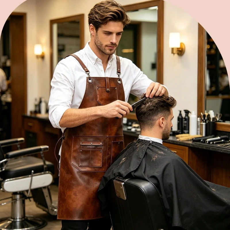 High Quality Light Luxury Retro Waterproof Oil Resistant PU Leather Apron Cocktail Mixing Pet Hairdresser New Work Clothes Apron