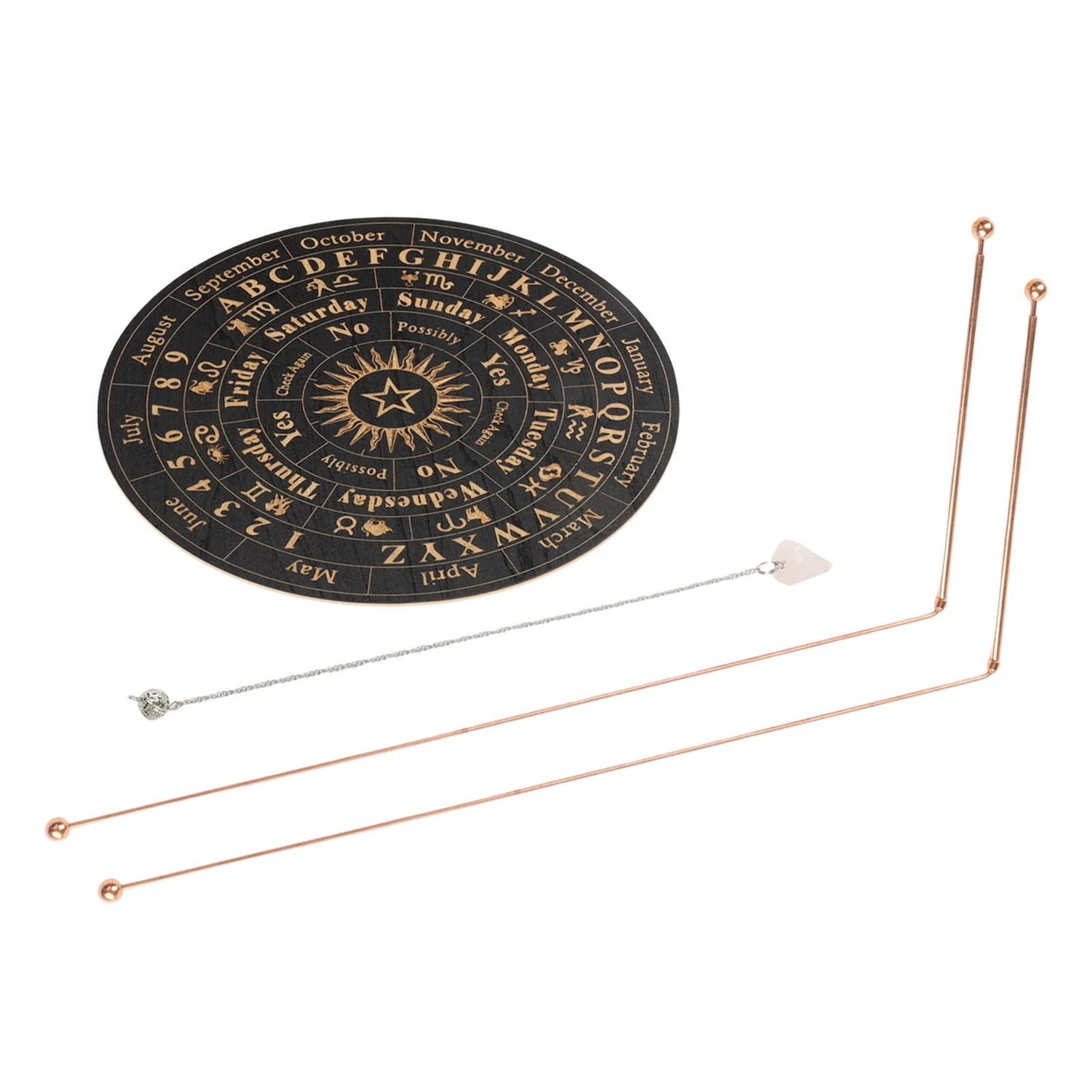 Pure Copper Dowsing Rods Set with Two Extendable Probes Scrying Mat and Pendant for Dowsing Applications in Geomancy