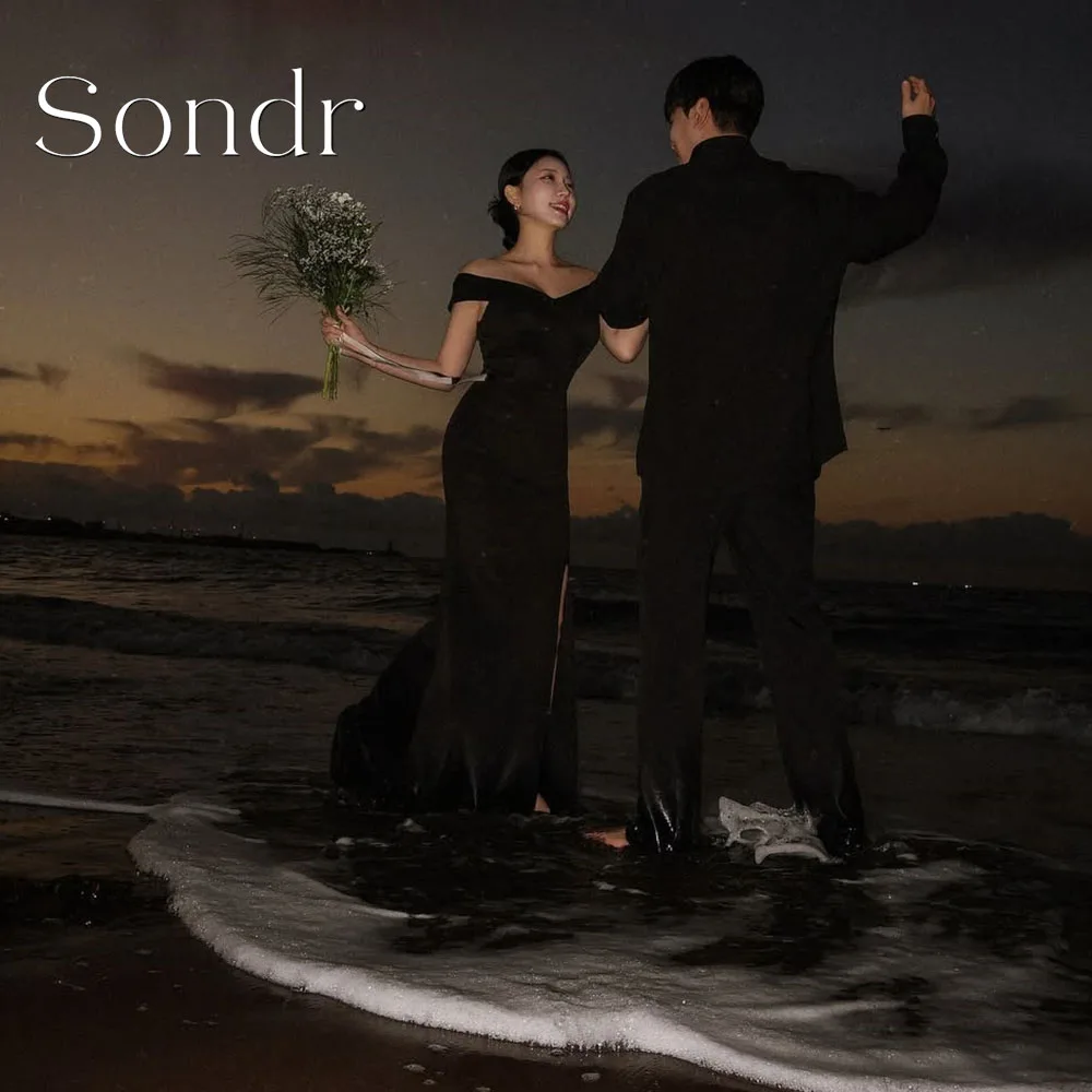 

Sondr Customized Black Korean Wedding Snap Dresses Off the Shoulder Bridal Party Gown Floor-Length Snap Dress Corset Back 2026