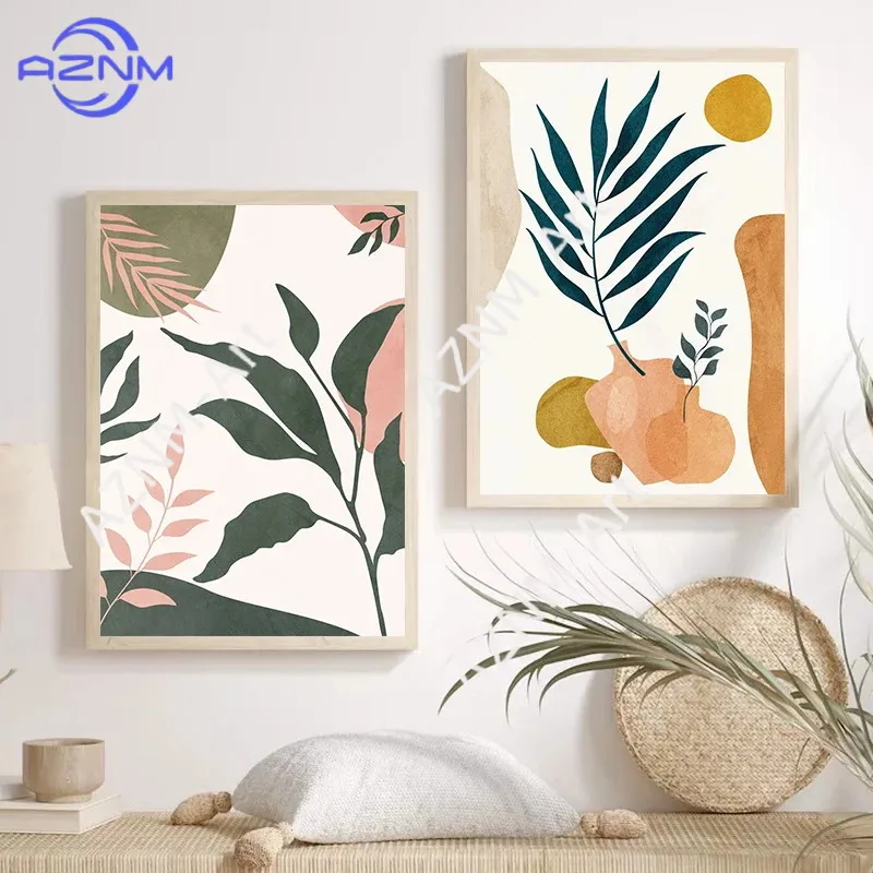 Modern Morandi Color Tropical Plants Canvas Painting and Prints Poster Wall Art Pictures for Living Room Bedroom Bar Home Decor