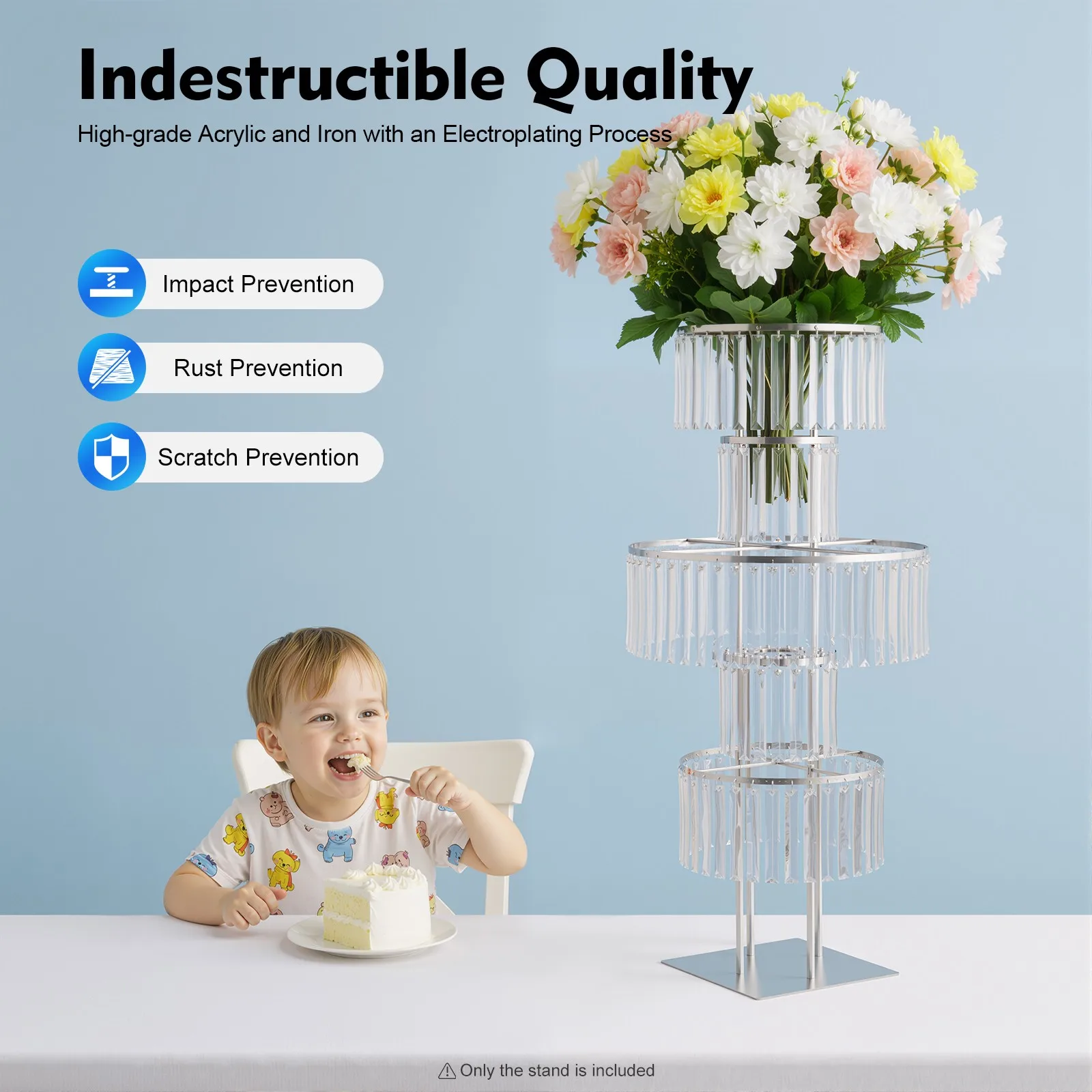 5-Tier Crystal Flower Stand,43.3-inch Round Chandelier Base w/Square Bottom,Wedding Table Decoration,for Birthday Parties