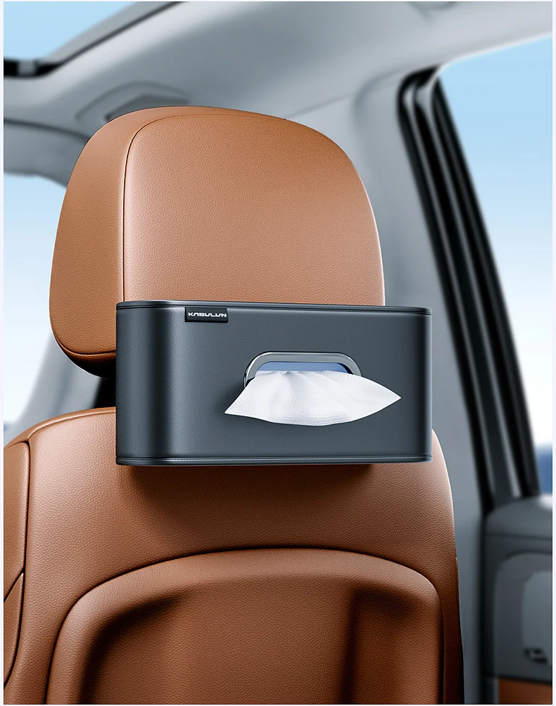 1 Stück Auto-Taschentuchbox, am Fahrzeug montierte Taschentuchbox, Auto-Taschentuchspender, multifunktionales elastisches Band aus Leder, für Mittelkonsole – Detail 4
