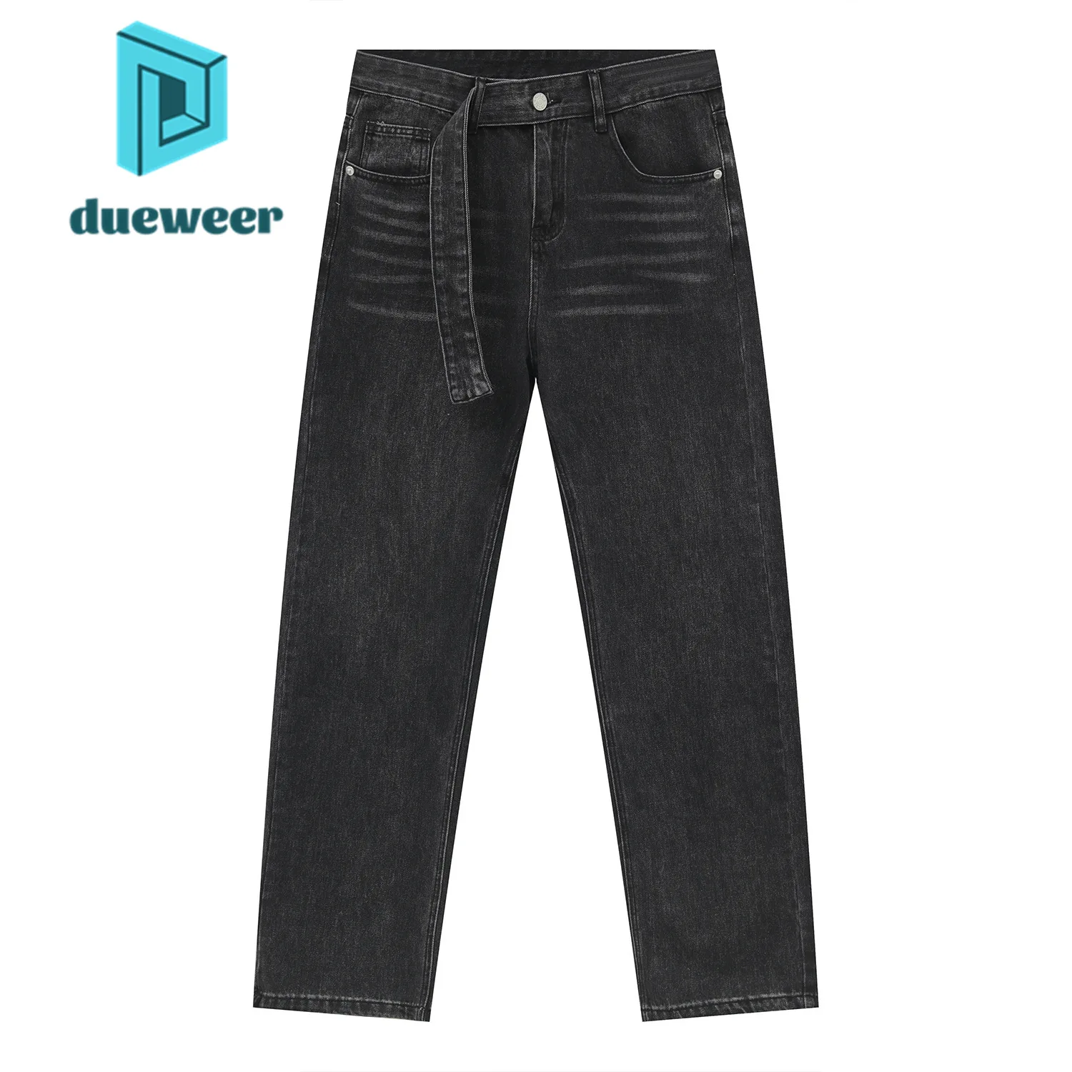 

DUEWEER Mens Korean Fashion Straight Jeans Baggy Black Distressed Denim Pants Casual Trousers for Men Vintage Hip Hop Streetwear