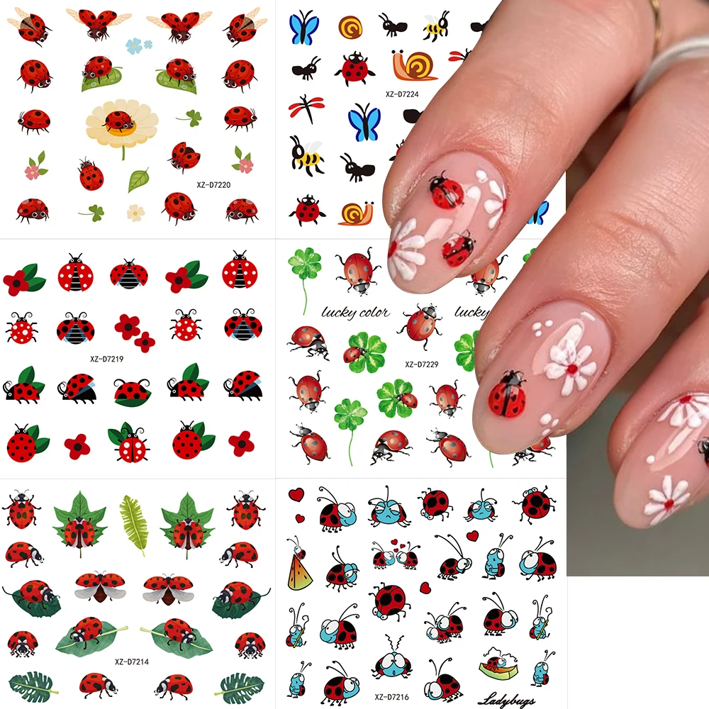 

30pcs 6*5.2cm Ladybirds Cartoon Nail Stickers Butterfly Bee Beetle Self-Adhesive 3D Nail Decals For Kids Insects Manicure Decora