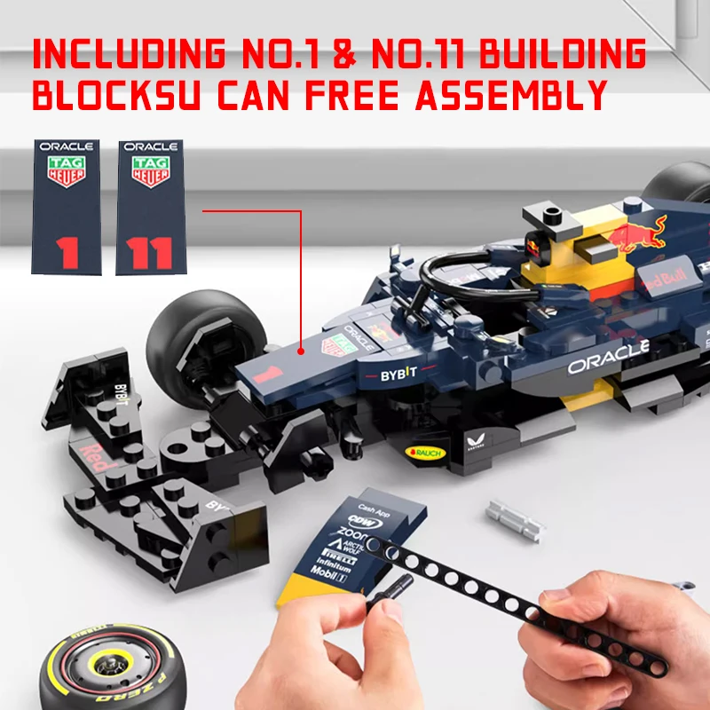 1:8 Technical F1 Redbull RB19 #1 Max Verstappen #11 Perez Racing Formula Building Block Model MOC RC Car Brick Toys 2509PCS