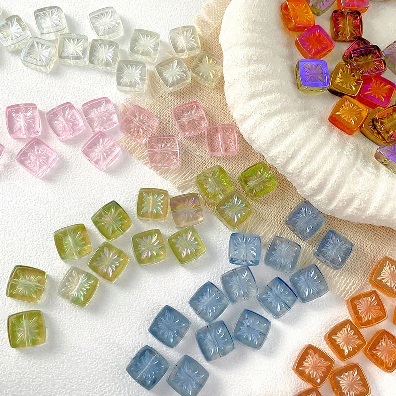 11MM Illusion Sparkling Colorful Transparent Square Block Loose Spacer Beads Handmade For Jewelry Making Bracelet Necklace DIY