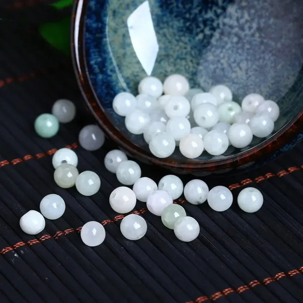 

100pcs Jade Ice Glutinous Seed Round Beads Loose Wholesale Jadeite Glutinous White Jadeite Bracelet Necklace with Beads