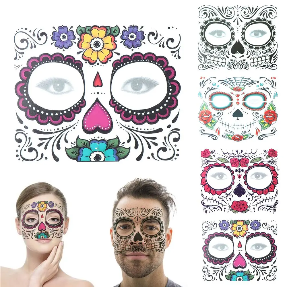 Pop Face Decal Waterproof Temporary Tattoo Stickers Facial Makeup Day Of The Dead Halloween Dress up