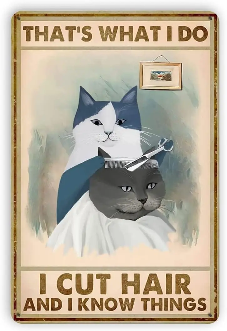 That;s What I Do I Cut Hair and I Know Things Cat Beauty Salon Hair Salon Salon Decor Hair Stylist Cat Retro Metal Tin Sign Vint