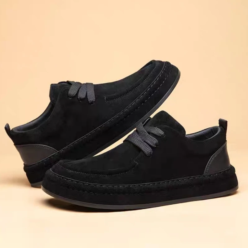 Cowboy Boots Men's Casual Leather Lace Up Shoes, Brown Suede Leather Texture, Cheap Casual Comfortable Walking Shoes Mens Shoes - Image 5