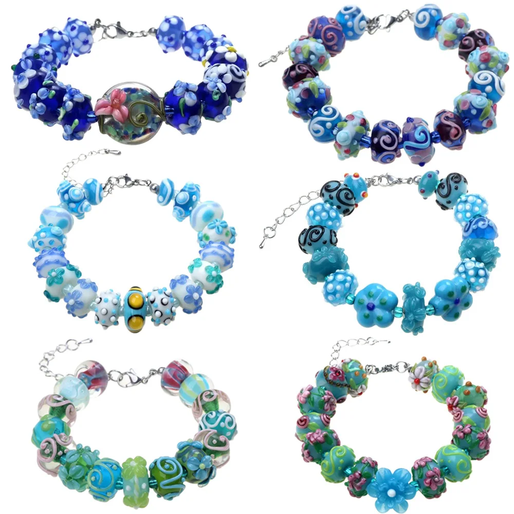 Only Sell 1set!! No Duplicates!!Superior Quality Carved Flowers!!! Pure Handmade Retro Lampwork Glass Beads For Charm Bracelets!