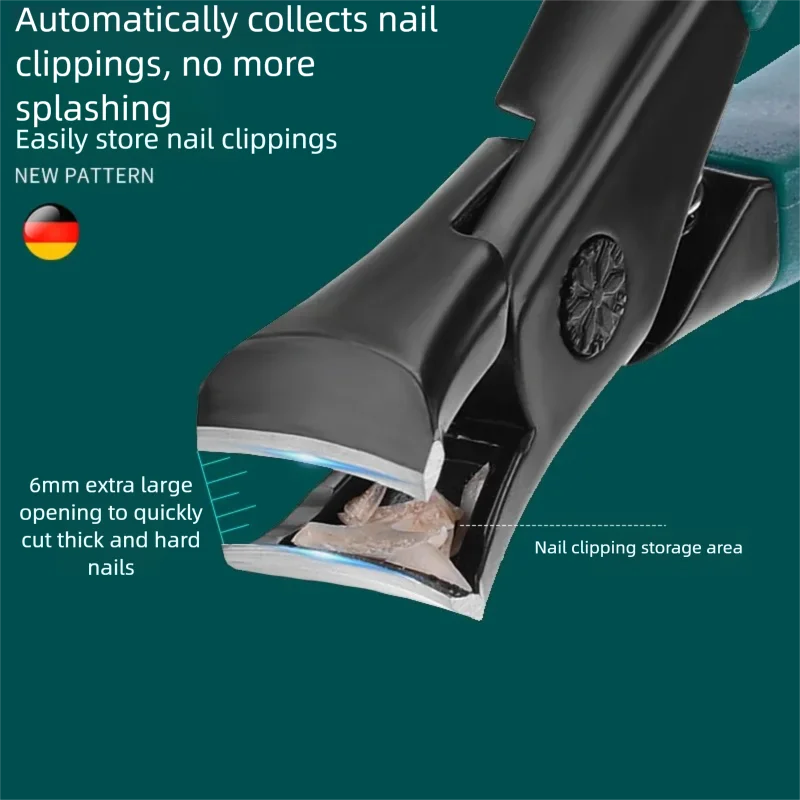 Wide-Opening Splash-Proof Nail Clipper with File, Nail Scissors, and Nail Nippers—Portable for Toe Nails and Thick, Hard Nails