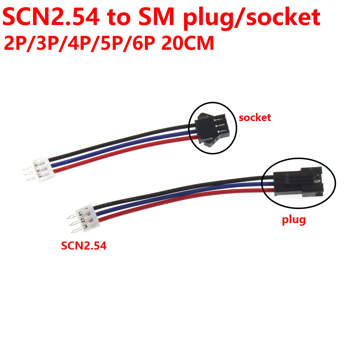 5PCS SCN2.54 to SM plug/socket 2P/3P/4P direct insertion solder board plug SM to SCN connection wire