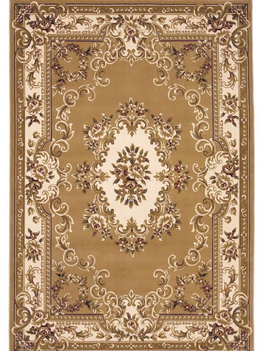 

3'x5' Beige Machine Woven Area Rug Hand Carved Floral Medallion Indoor Carpet Home Decoration