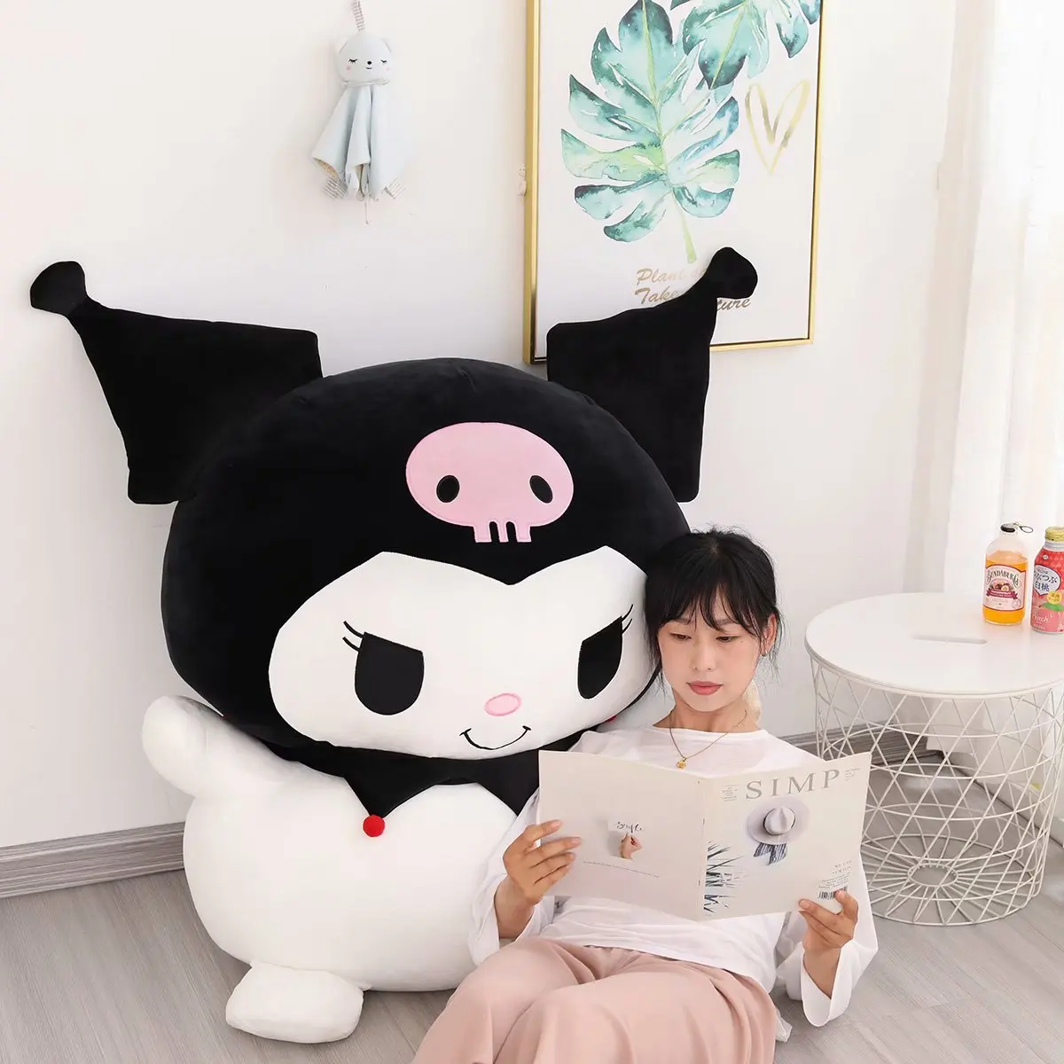 Big Size Sanrio Kuromi Stuffed Doll Melody Cinnamoroll Plush Toy Kawaii Anime Bedside Cushion Room Decoration Xmas Gift For Girl