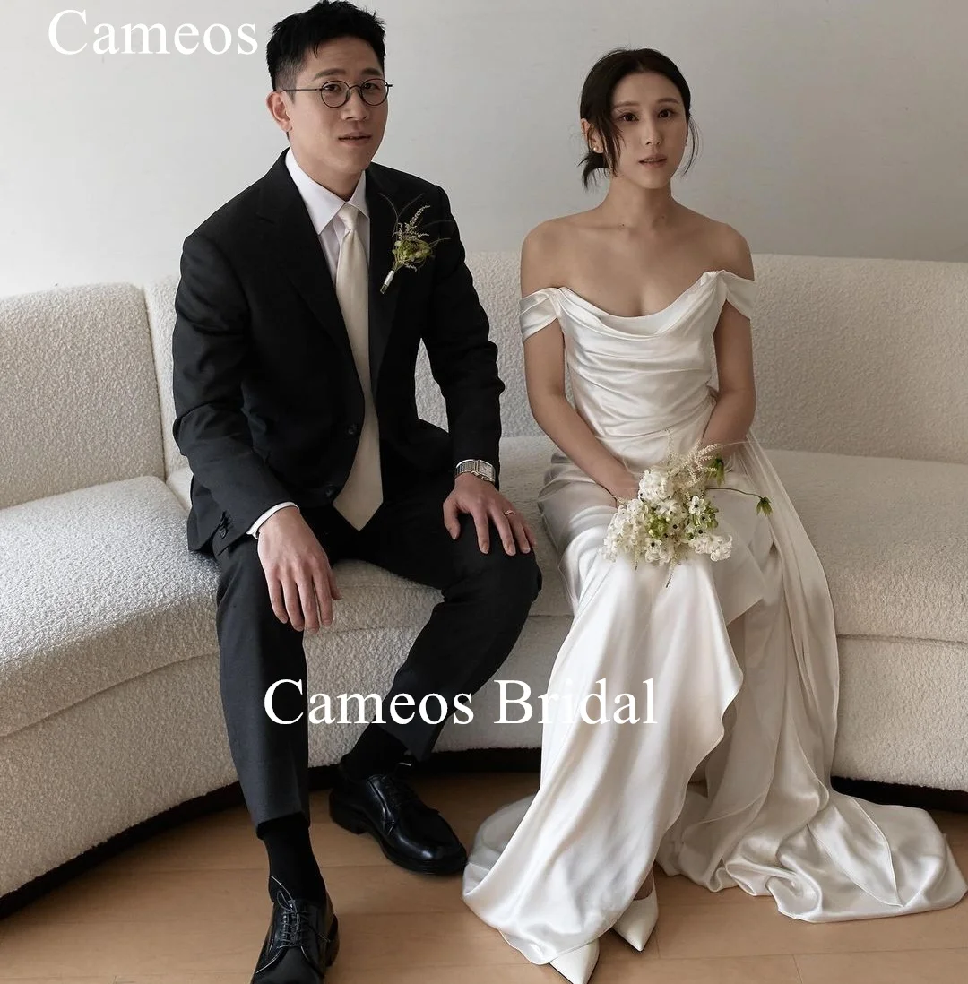 

SONDR Korea Off Shoulder Wedding Dress Custom Made Formal Bride Dress Ivory 웨딩드레스 Sheath Short Sleeves Wedding Gown Bridal