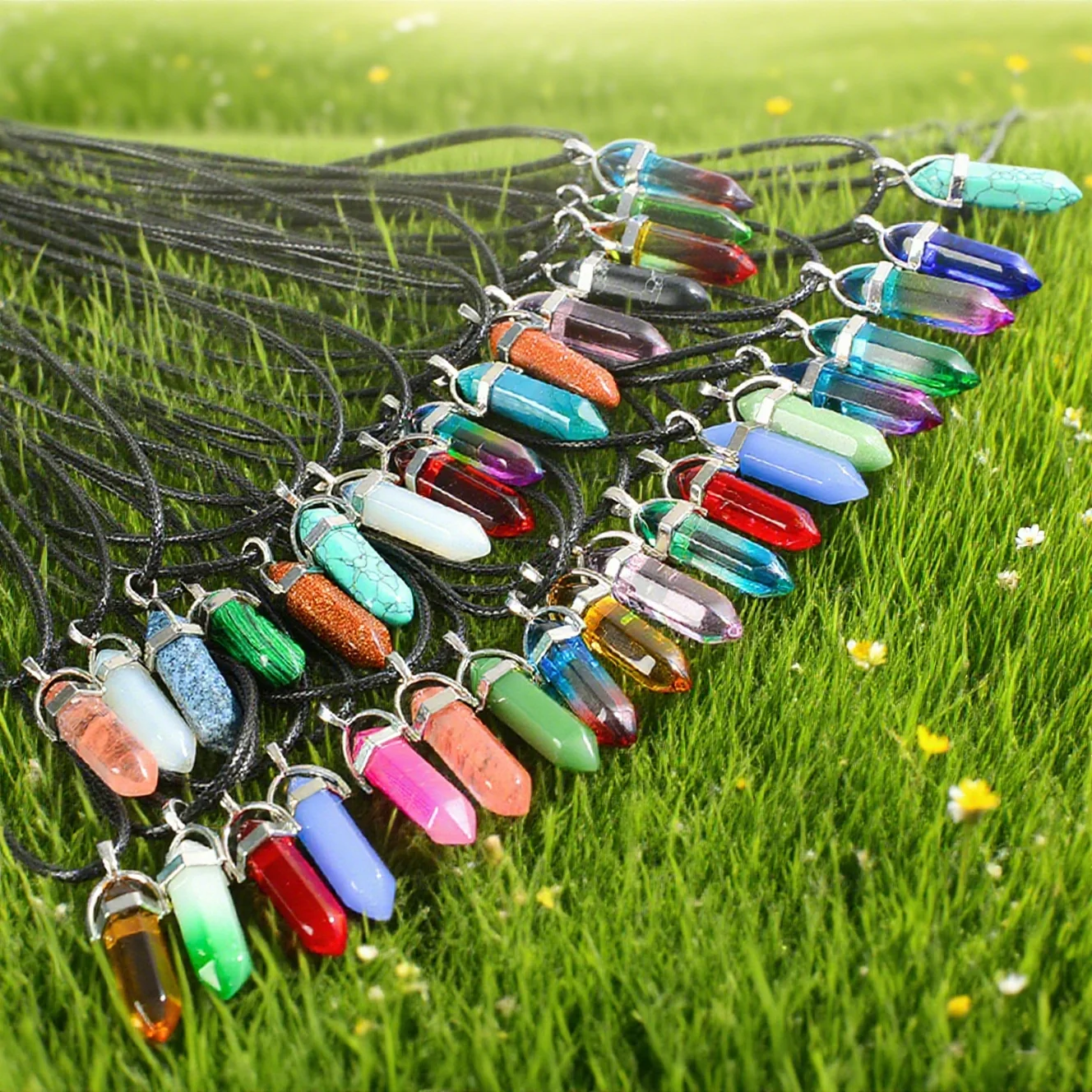 10pcs Hexagonal Pillar Natural Stone Necklace Pendant Gemstone Pendant Fashion Jewelry Women's Natural Stone Necklace