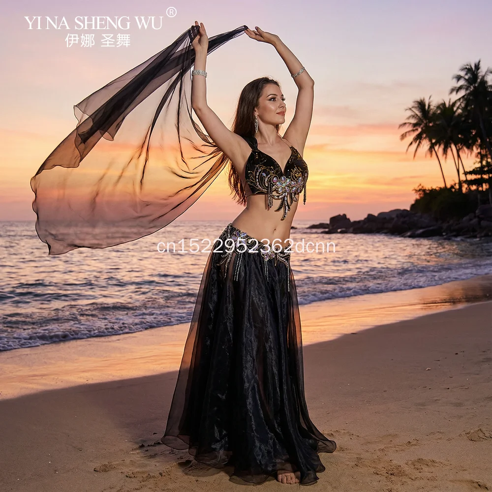 

Костюм для восточных танцев для взрослых и пожилых людей с бюстгальтером AB Stones и длинной юбкой, темпераментный костюм для соревнований танцовщицы живота