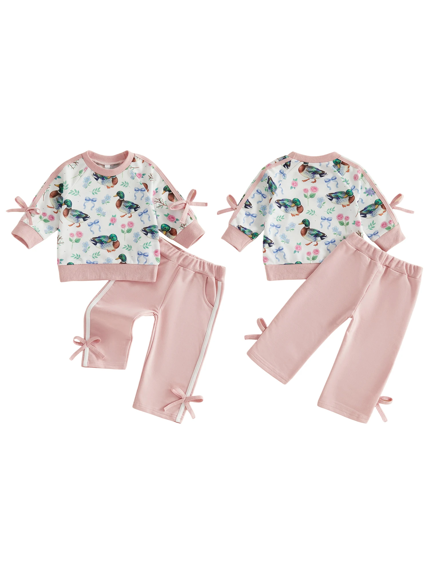 Outfits Long Bow Set Print-Sweatshirt Duck Sleeve Outfits-Long-Sleeve Sleeve-Duck-Bow Outfits Long Bow