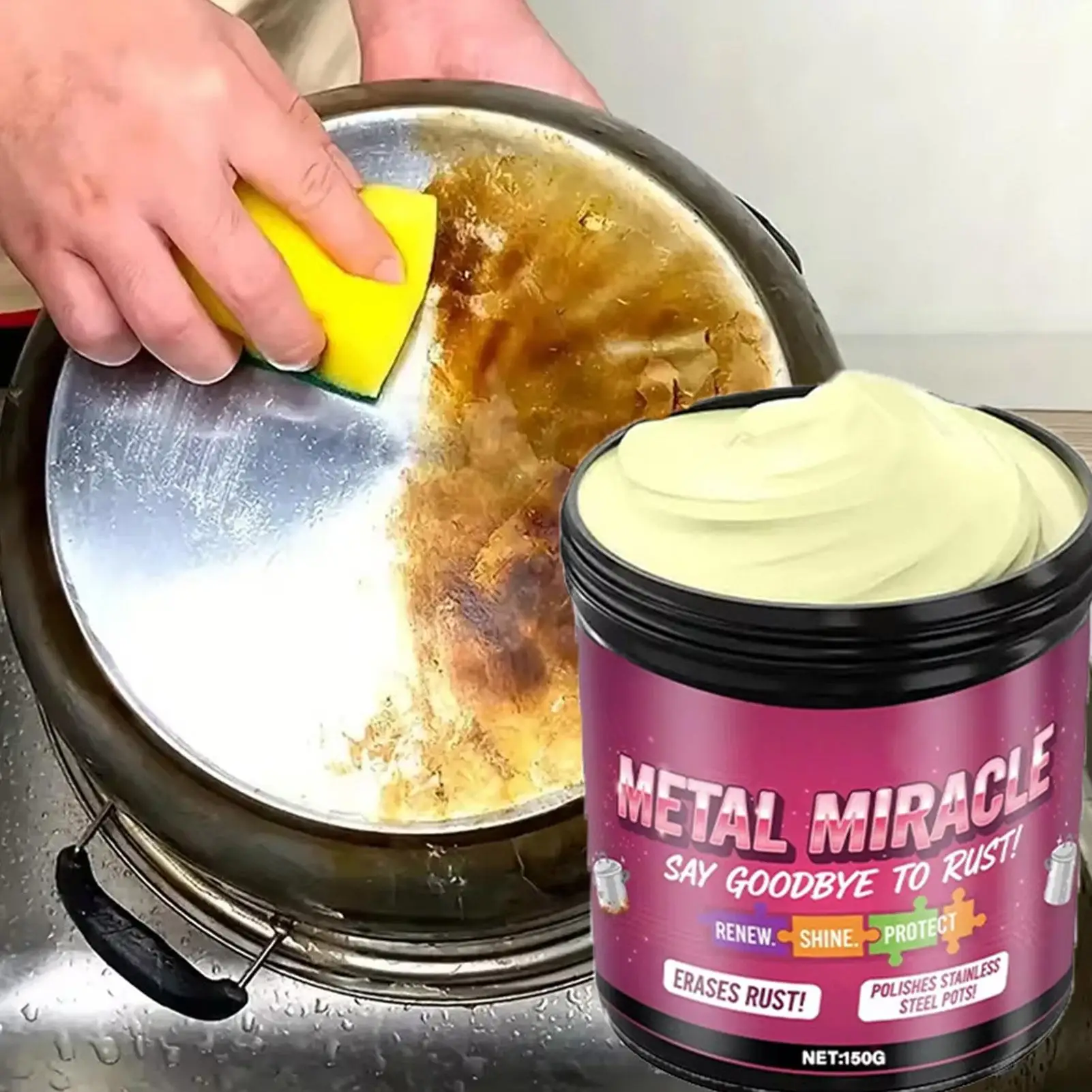 150g Metal Polishing Paste for Chrome Stainless Steel Fast Shine Stainless Steel Chrome Aluminum Restorer Stain Remover