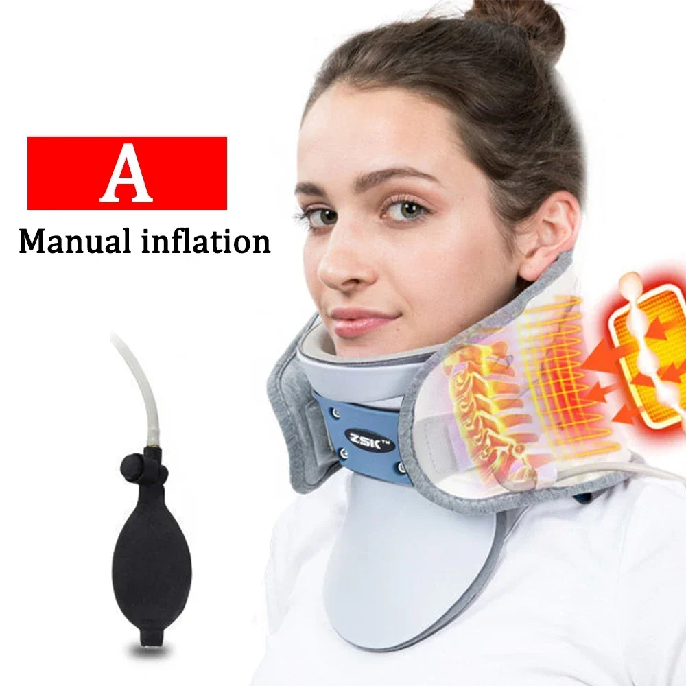 Dispositivo di trazione gonfiabile per il collo Impacco caldo per il collo Supporto per trattore per vertebra cervicale Supporto per correttore di postura Allevia il dolore al collo