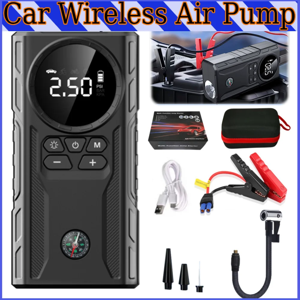 

39800mAh Car Wireless Air Pump and Jump Starter with Light Portable Tire Inflator and Power Bank for Cars and Bicycles