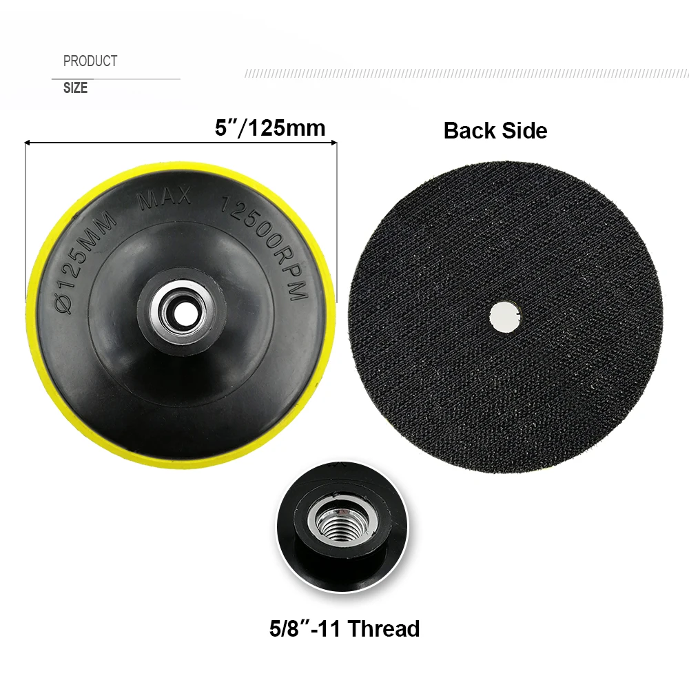 SHDIATOadvocate-Ensemble de tampons arrière en mousse et plastique, tampons de polissage diamantés, support de disque de ponçage pour polisseuse, outils de meulage, 5/8mm, 125-11, 5 pièces, 10 pièces