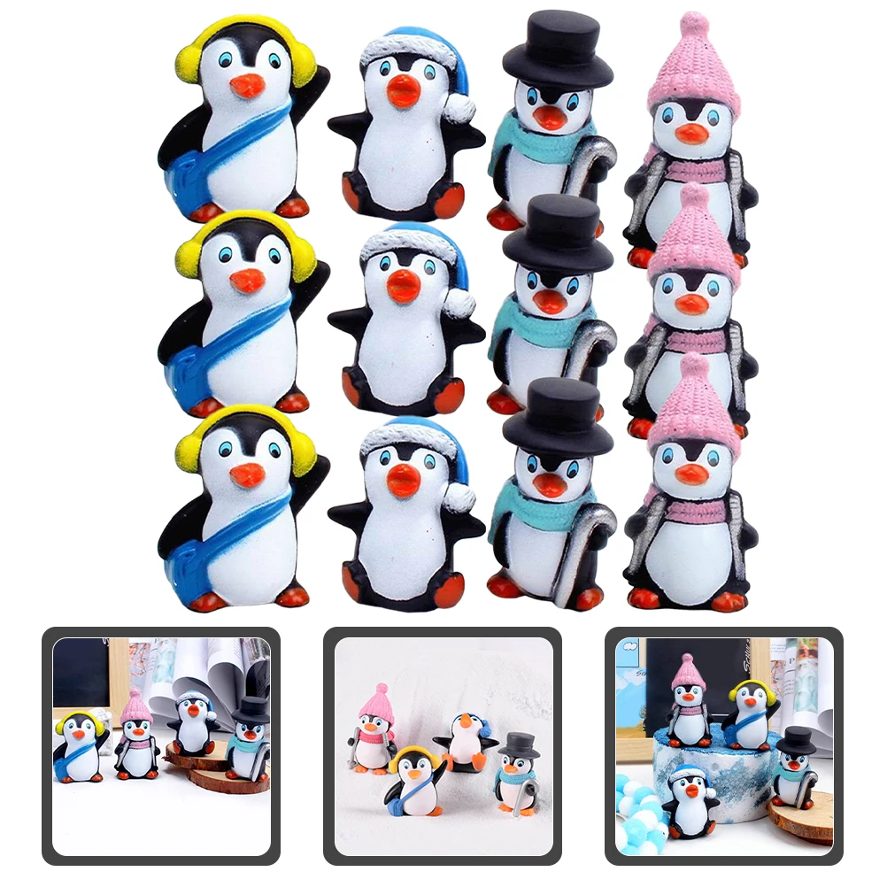 

12 Pcs Penguin Ornaments Decorations Figurines Christmas Vinyl Miniature Cake Decor Glue Statue Small Size Home Decor Photo Prop