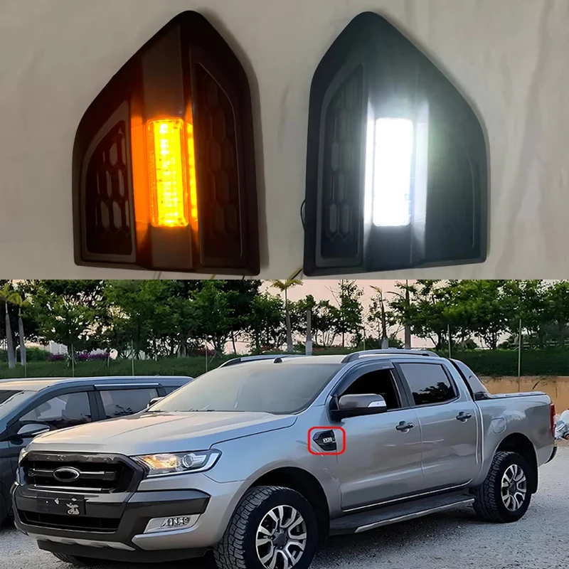 ABS Chromed Black LED Side Fender Guards Vent Cover Trim For RANGER T7 T8  Everest 2015-2019 2020 Wildtrack 2021 2022