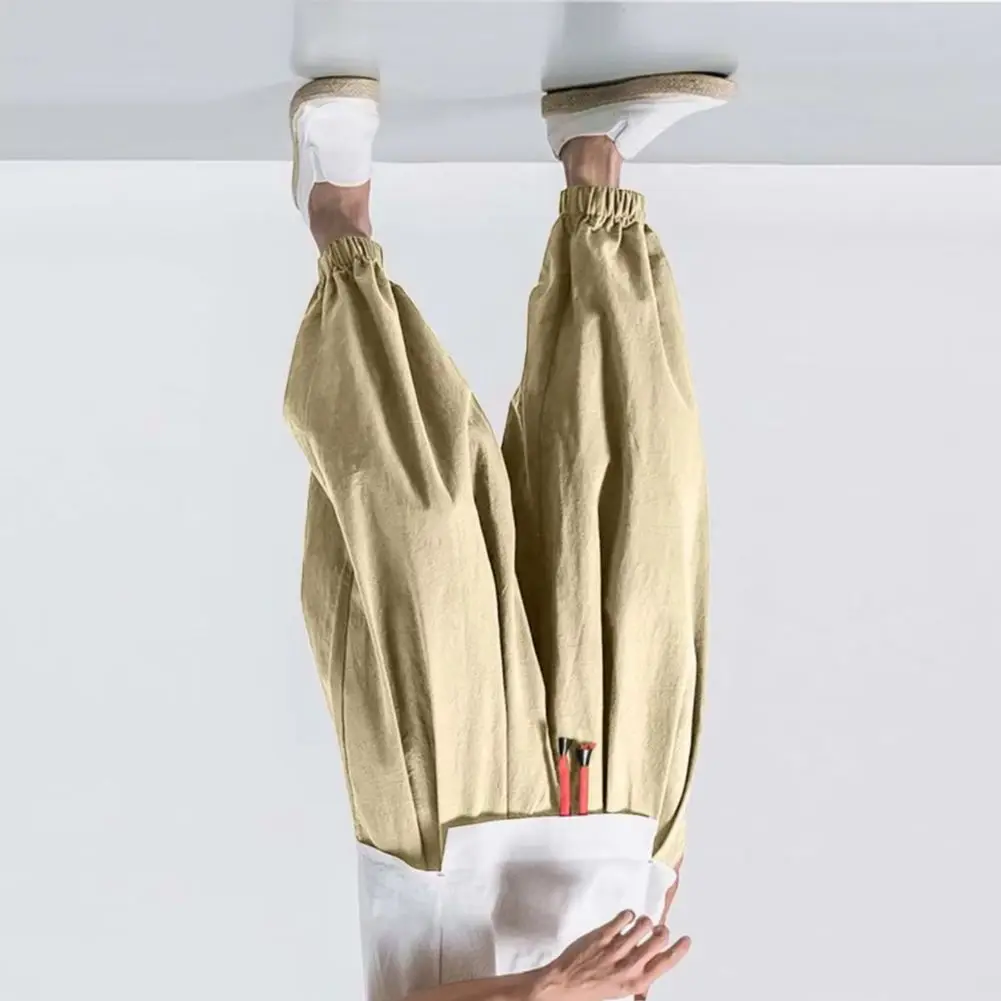 Men Bloomers Baggy Deep Crotch Loose Drawstring Elastic Waist Plus Size Pockets Ankle-banded Soft Breathable Casual Daily Long H