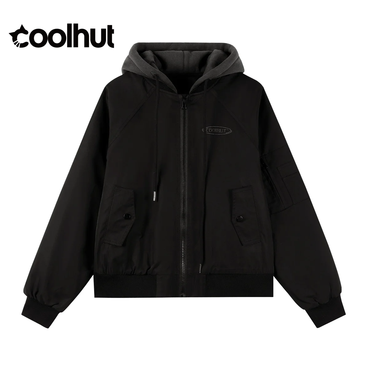 

COOLHUT Designer Women's 2025 Vintage Hooded Bomber Jacket American Style Winter Padded Baseball Coat Loose Fit Casual Outerwear